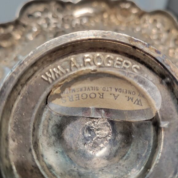 Antique WM Rogers Silver Co. Ornate Small Pedestal Bowl Silver Plated Heavy READ - Picture 7 of 16